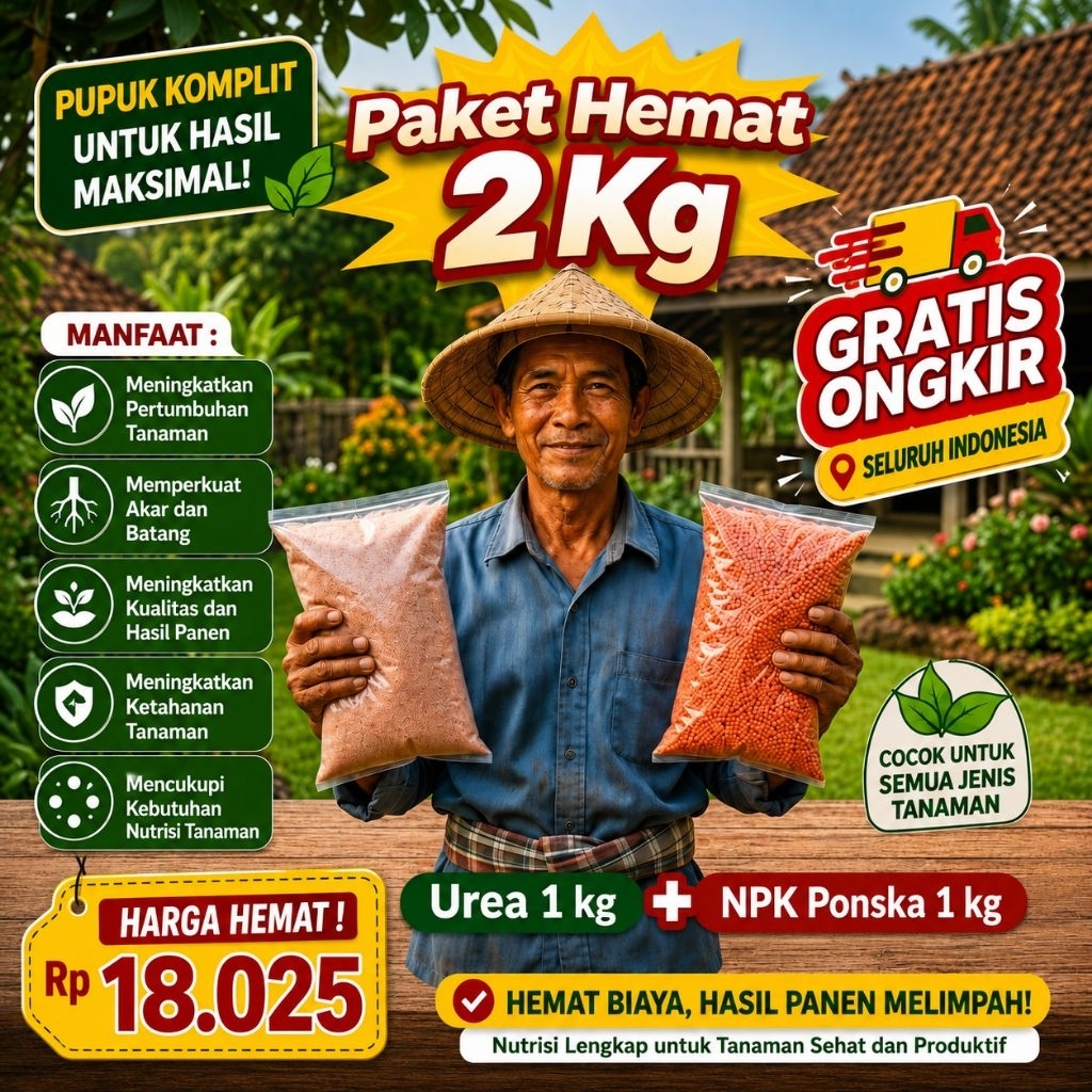 Paket Hemat Pupuk 2 Kg – Urea 1 Kg + NPK Phonska 1 Kg