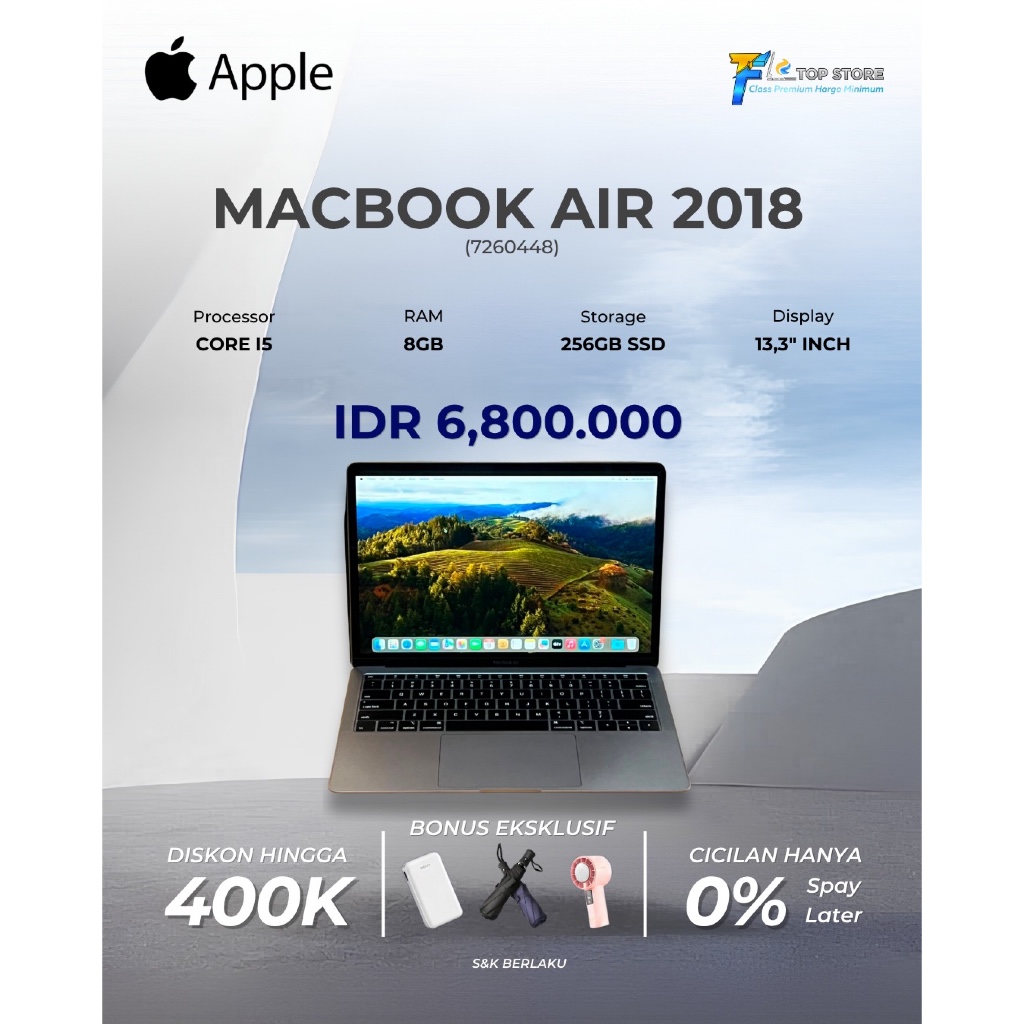 LAPTOP MACBOOK APPLE AIR 13'3 2018 CORE I5 RAM 8GB SSD 256GB GREY
