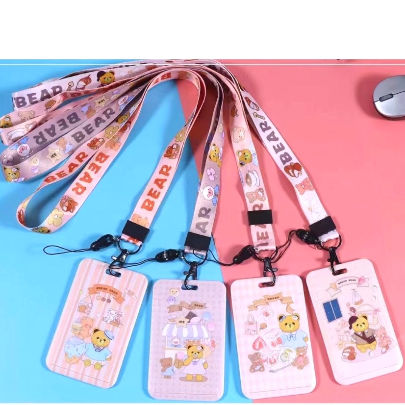ID CARD | GANTUNGAN TALI KARTU AKSES MRT BUSWAY LANYARD CARD HOLDER Cute Bear