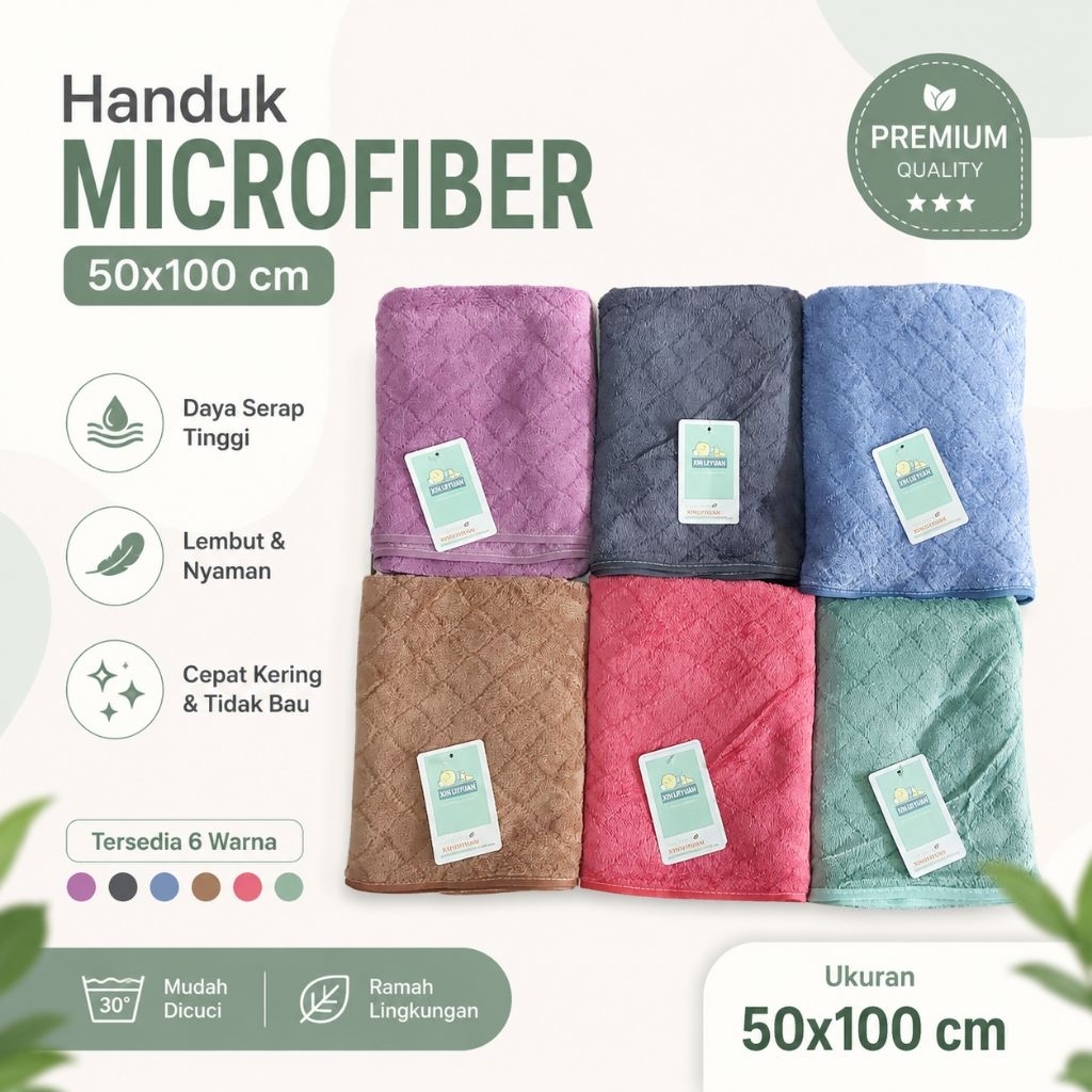 Handuk Microfiber Polos 50x100 cm / Handuk Polos Sedang Murah / Handuk Kepala Microfiber Polos / Han