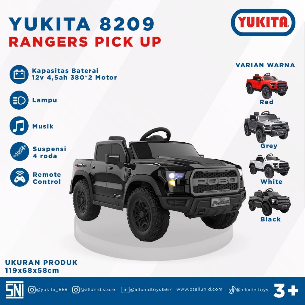 Mainan Mobil Aki Anak Mobil Polisi Yukita 8209 Rangers Pick Up - Merah