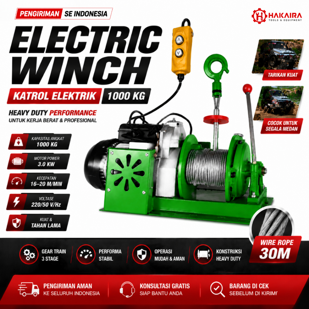 Electric Winch Katrol Elektrik 1000kg Mobil Offroad Bengkel Industri