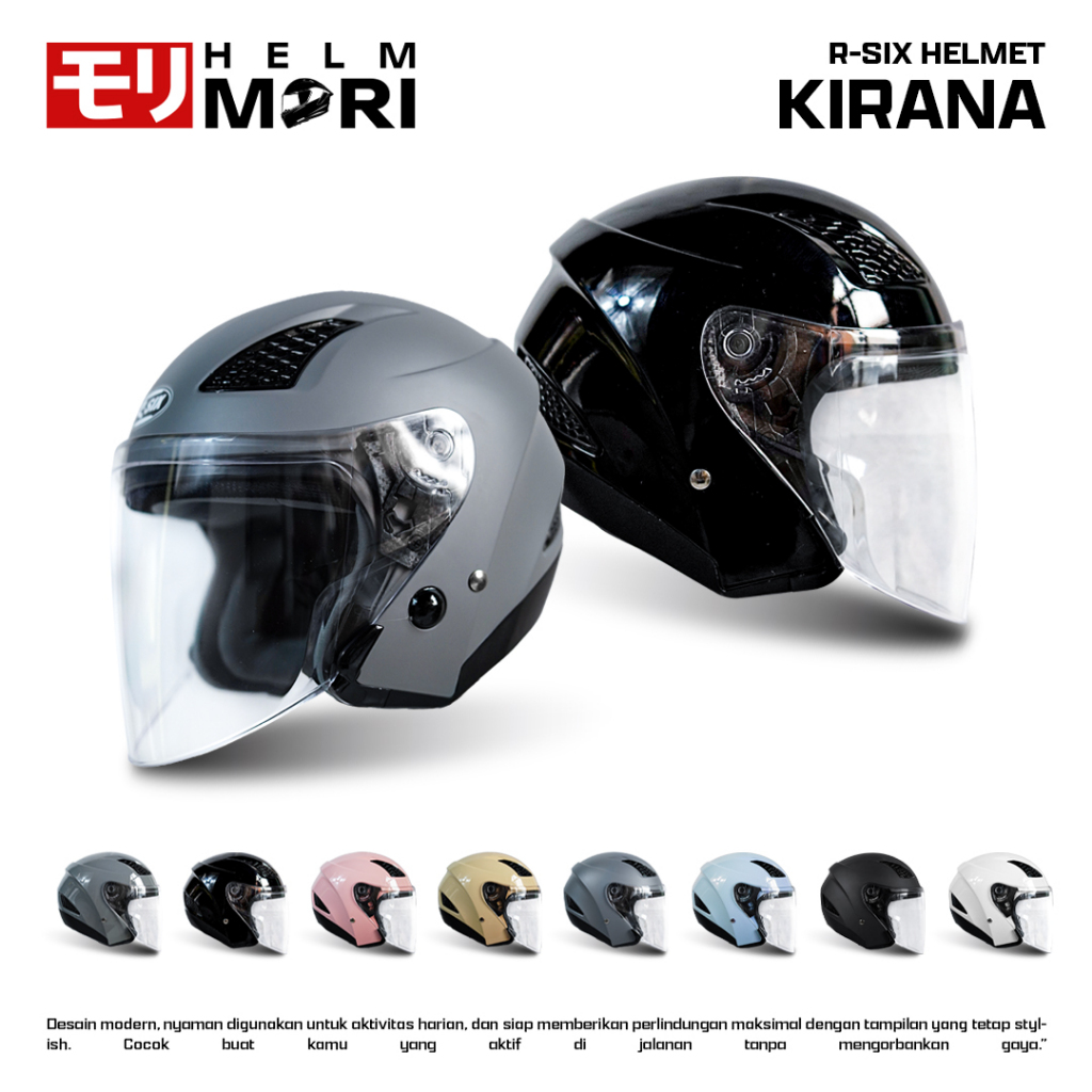 HELMMORI Helm R-SIX KIRANA Helm Half Face SNI Helm Dewasa Helm Wanita Helm Cewek Keren Helm Pria Ker
