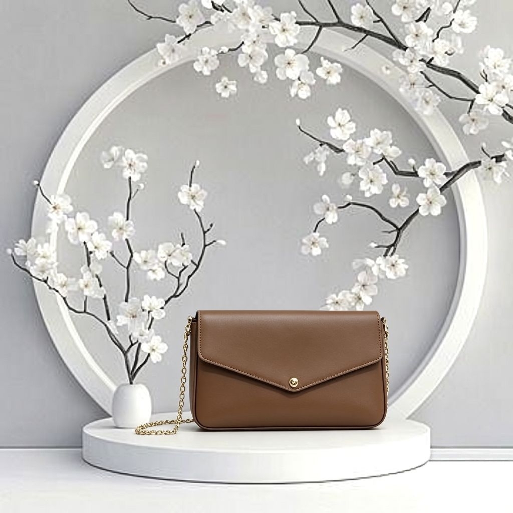 Tas Selempang Wanita Monogram Coklat Elegan Mirror 21cm - Tas Pesta Kasual Lengkap Microchip Gratis 