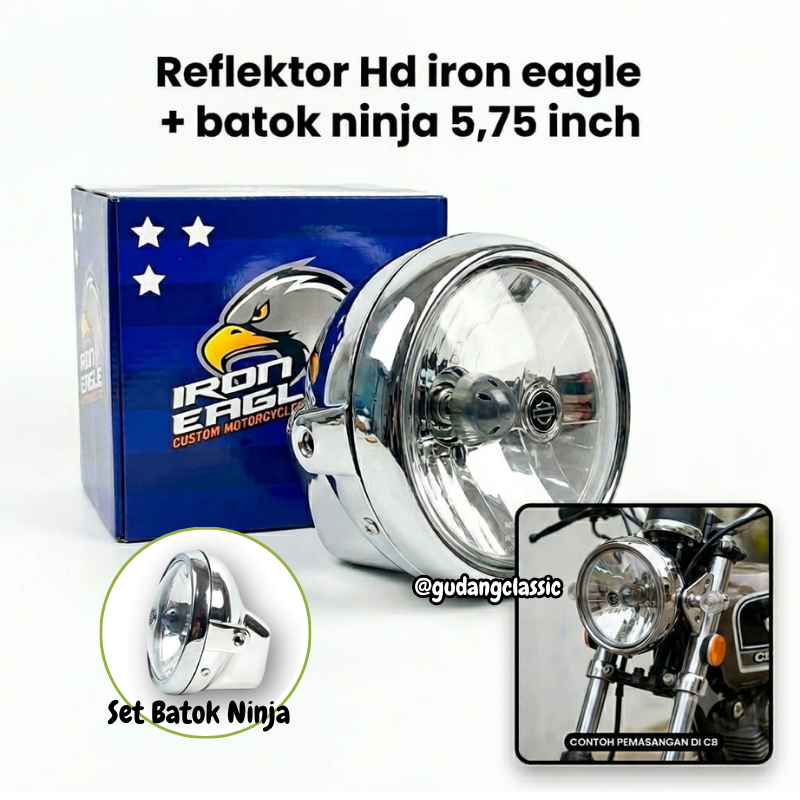 Lampu Depan Hd Harley Davidson Detail Original Iron eagle Grade A Reflektor HD 5,75 inch Set Batok N