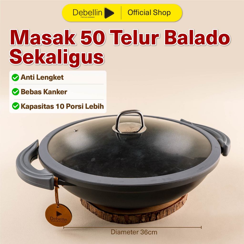 Debellin Classic Wok Pan 36 cm atau Wajan Anti Lengket Premium