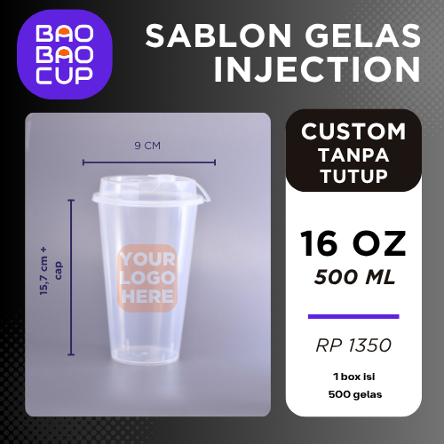 Sablon Cup PP Injection 16 oz/500 ML TANPA TUTUP