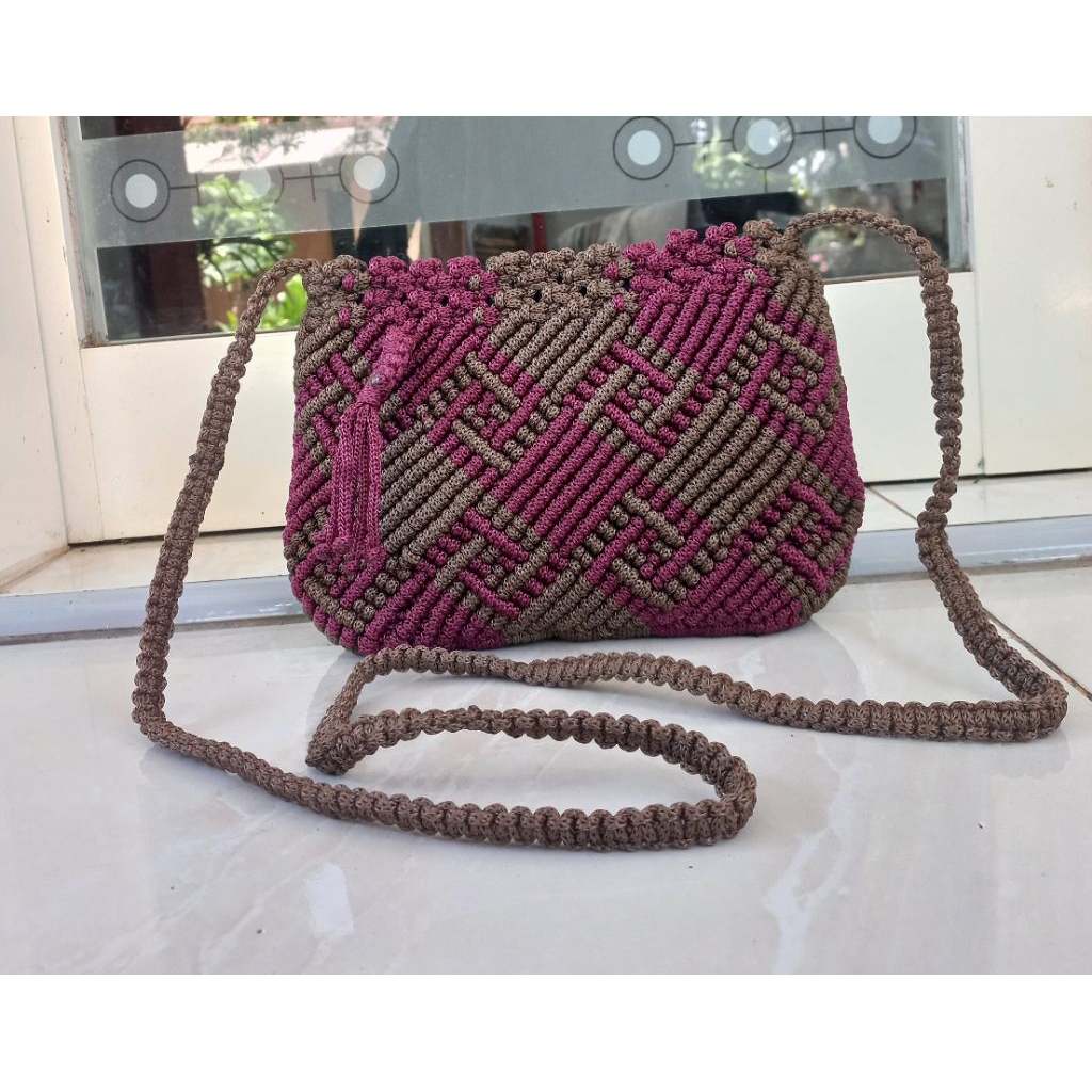 Tas Rajutan Talikur Selempang Motif Kalimantan Tas Tali Kur Murah dan Dompet Wanita Motif Keong Al-K