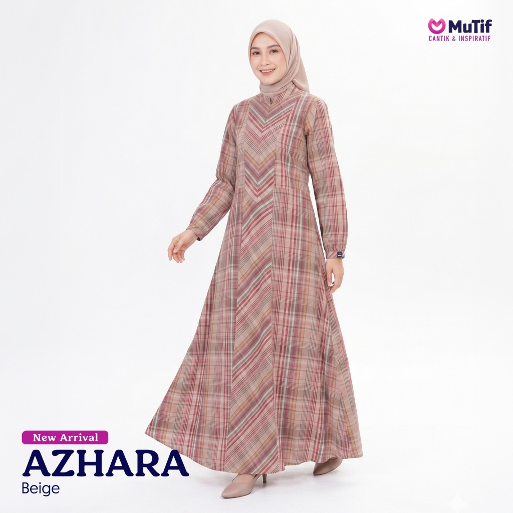 GAMIS MUTIF Azhara Beige / Gamis Mutif Azhara Beige / Dress Muslim - shafeeaofficial