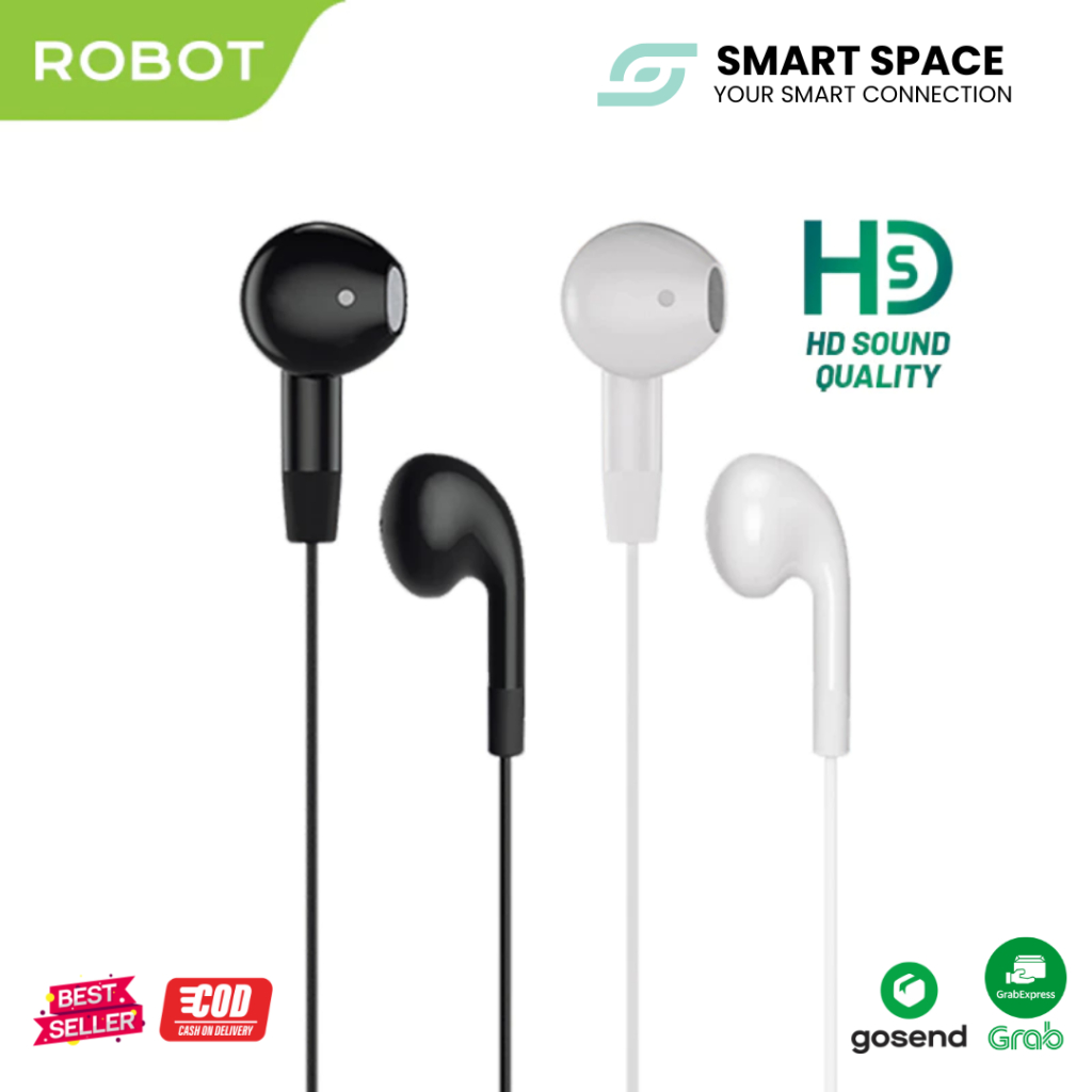 Headset ROBOT RE50 Original Handsfre Tanpa Karet Earphone Non Busa Headset Superbass Mic Handsfre Te