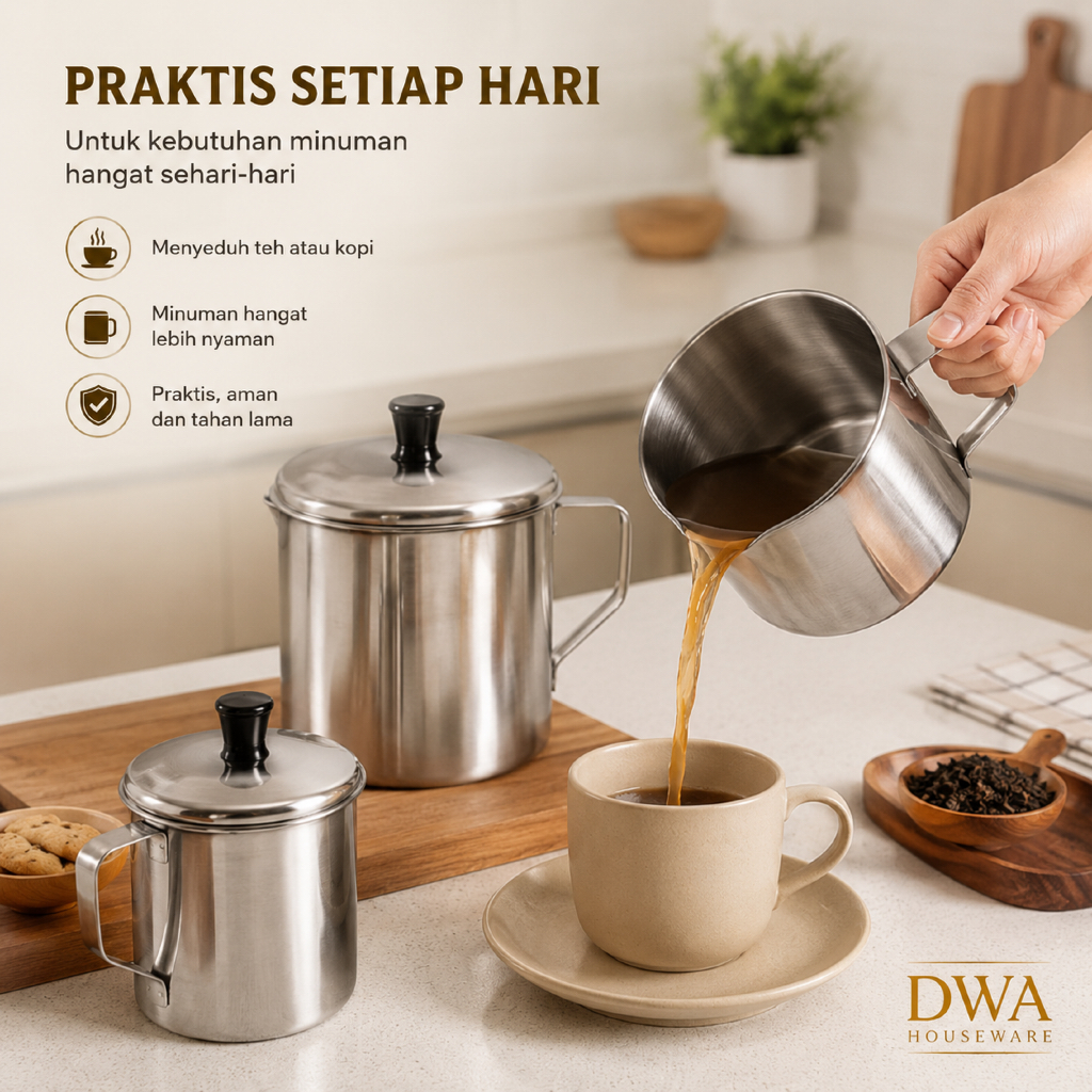Mug Stainless Steel 304 Tebal Dengan Tutup Gelas Kopi Cangkir Anti Karat 8 9 10 12 14 cm