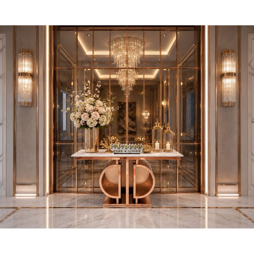 Meja Konsul Import Rose Gold DIOR - Meja Buffet Marmer UK.140cm