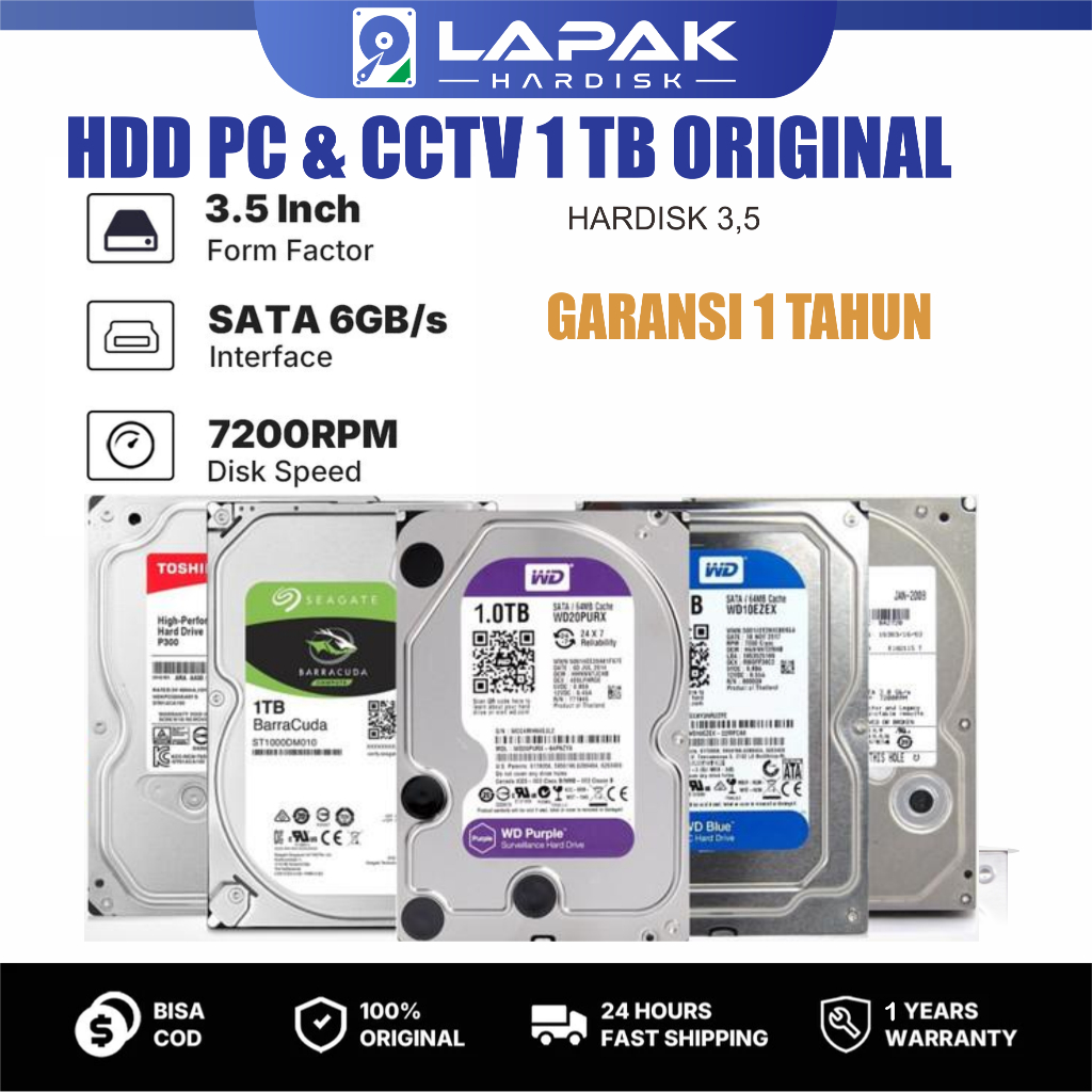 HDD CCTV /HARDISK 1TB / HARDDISK CCTV 1TB - ORGINAL BERGANRANSI