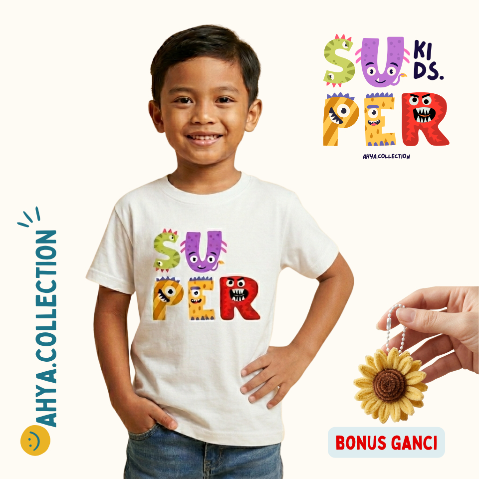 Baju Anak Laki Laki Atasan Kaos Anak Cowok Motif Super Kids Monster Aesthetic Ahya Collection | Paka