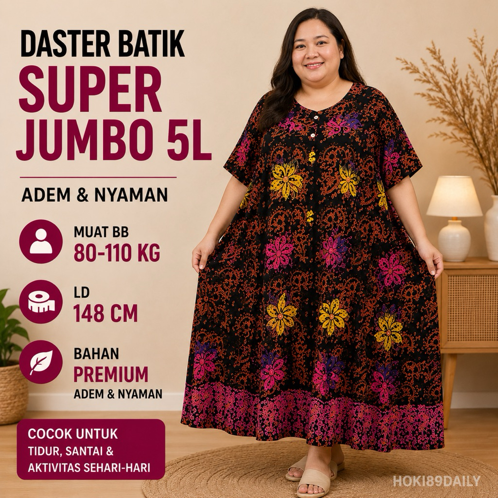 HOKI 89 DAILY | PRIMADONA DASTER BATIK WANITA SUPER JUMBO 5L LD 148CM / DASTER JUMBO DEWASA MUAT BB 