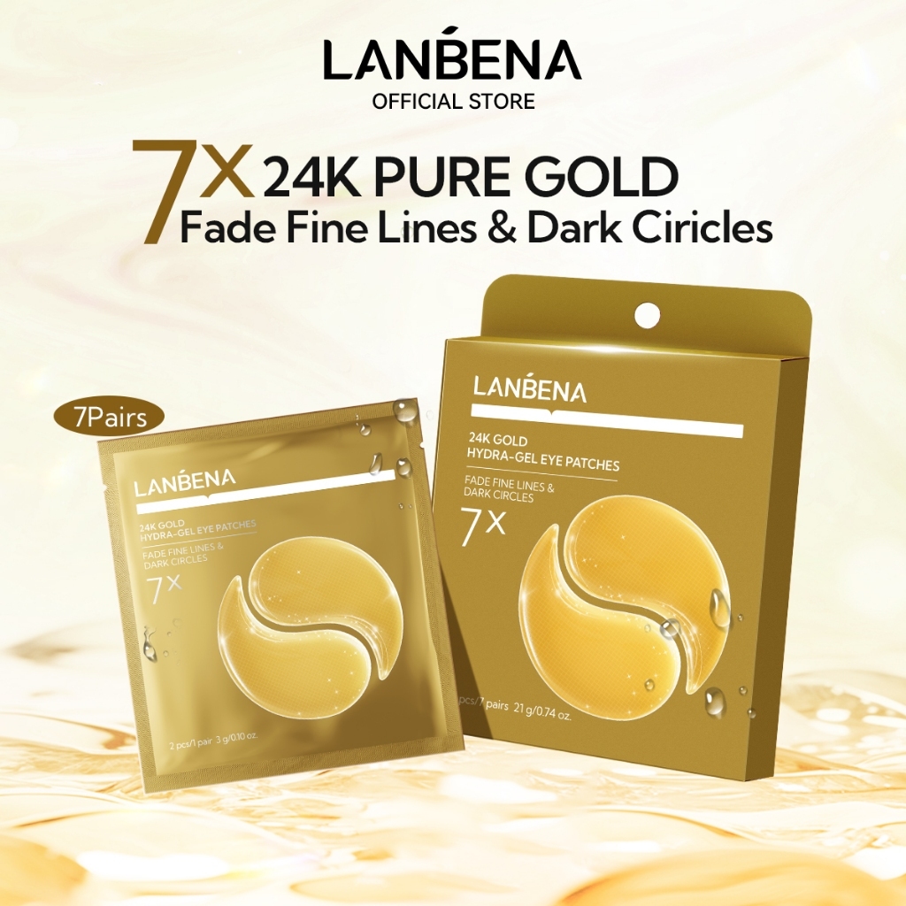 LANBENA 7 Pairs 24K Gold Collagen Eye Patch Penghilang Kantung Mata Lingkaran Hitam Masker Mata Anti