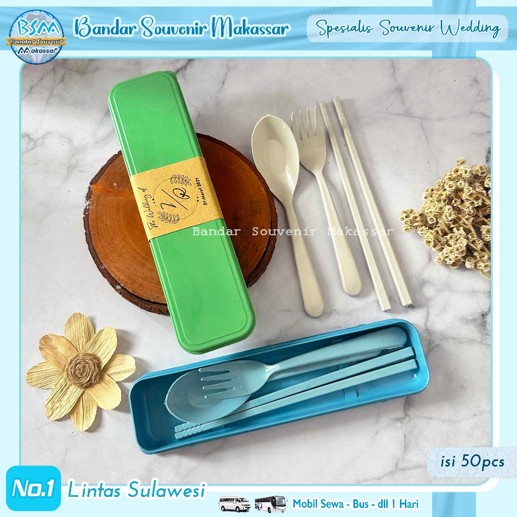 ( isi 50 pcs ) Souvenir Sendok Garpu Sumpit LOKAL Set Travel Kemas BOX TEPAK Makassar Mamuju