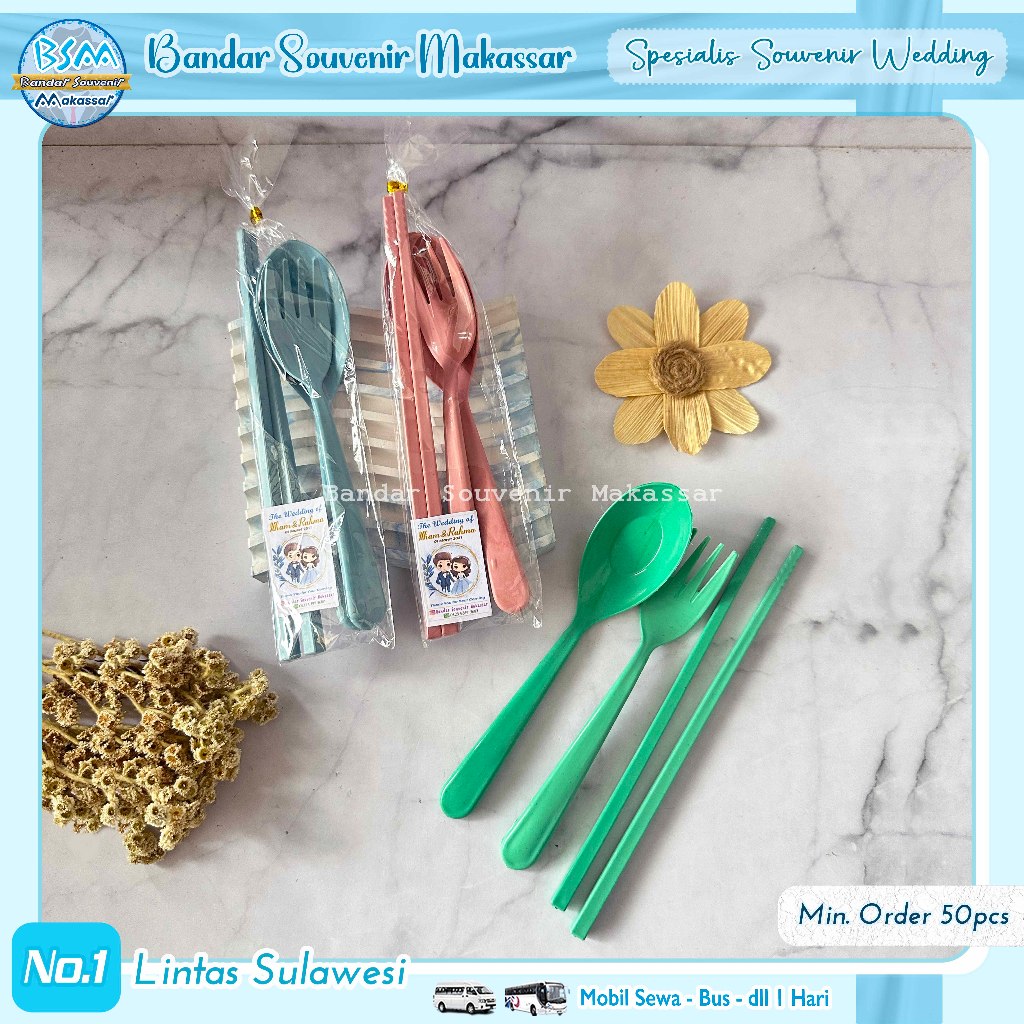 ( min.order 50 pcs ) Souvenir Sendok Garpu Sumpit LOKAL Set Travel Kemas PLASTIK Makassar Manado