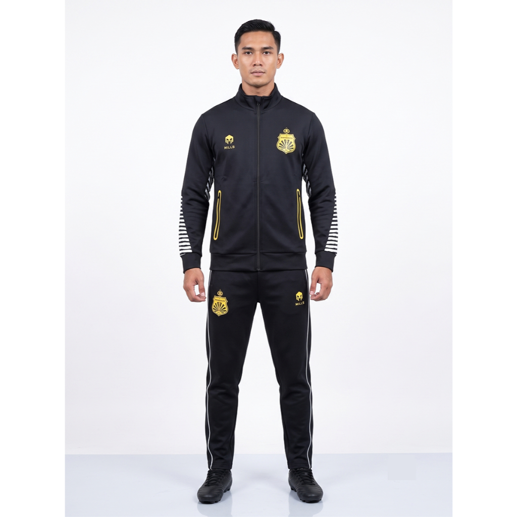 Mills x Bhayangkara FC Track Suit 2024_ Jaket Sweater Baseball Bhayangkara FC Hitam_ celana training
