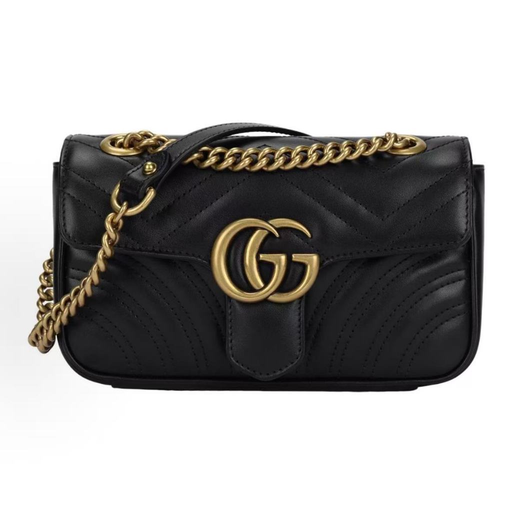 GG Marmont Old Gold Retro Double G Logo Imprinted Marmont 22 Chain Flip Bag Shoulder Bag Crossbody B