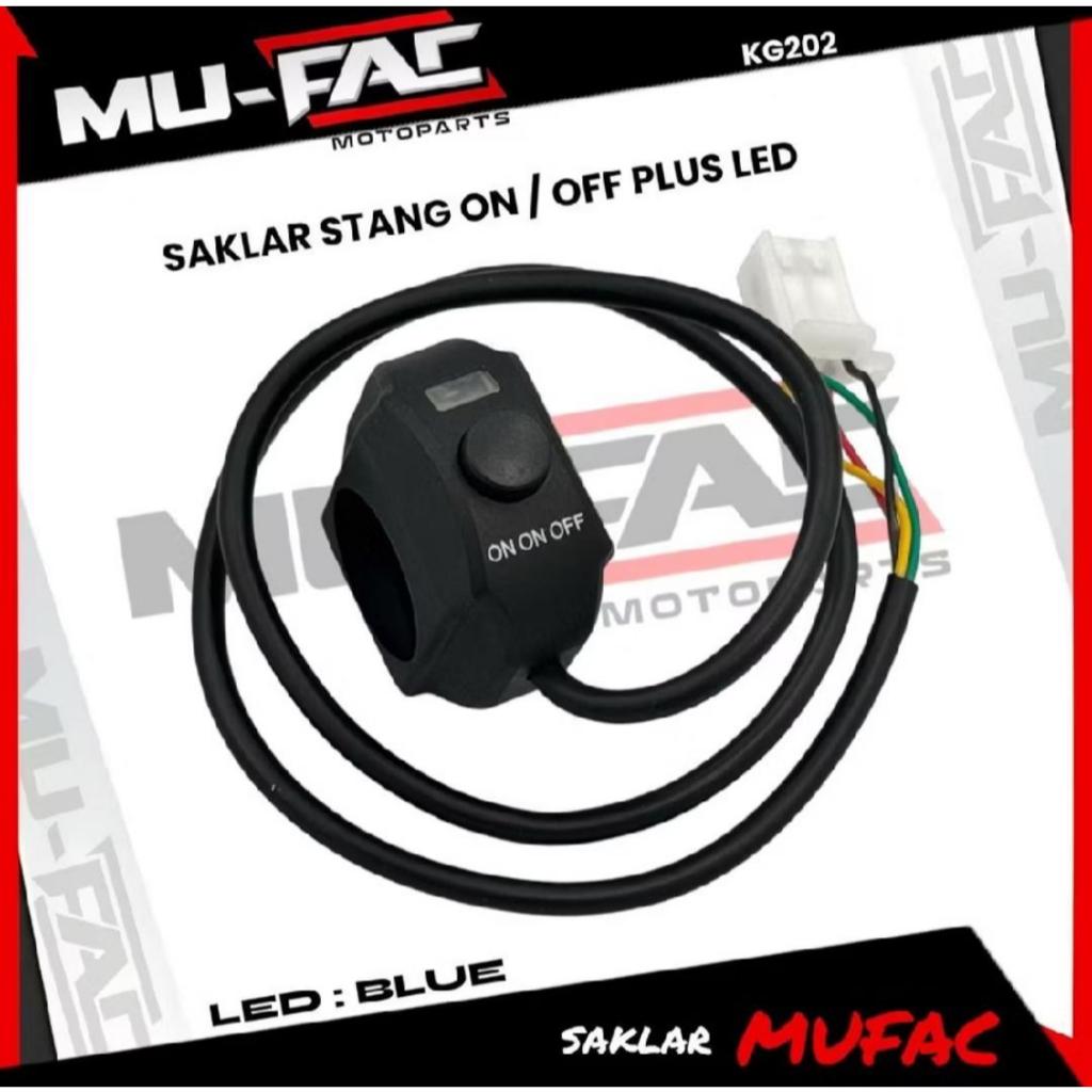 Saklar Lampu Motor MUFAC - LED Biru, Socket 4 Pin, Ukuran Stang 22mm Universal