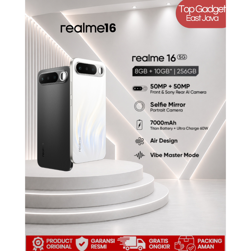 Top Gadget - realme 16 5G 256GB RAM 8GB | Baterai Jumbo 7000mAh Titan Battery | Kamera Sony AI 50MP 
