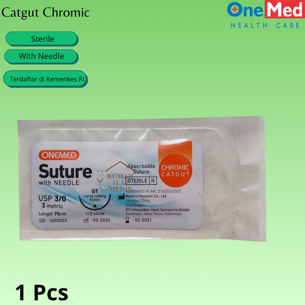 Ecer Chromic Onemed Plus Jarum 2/0 3/0 / Cat gut Chromic / Benang Chromic