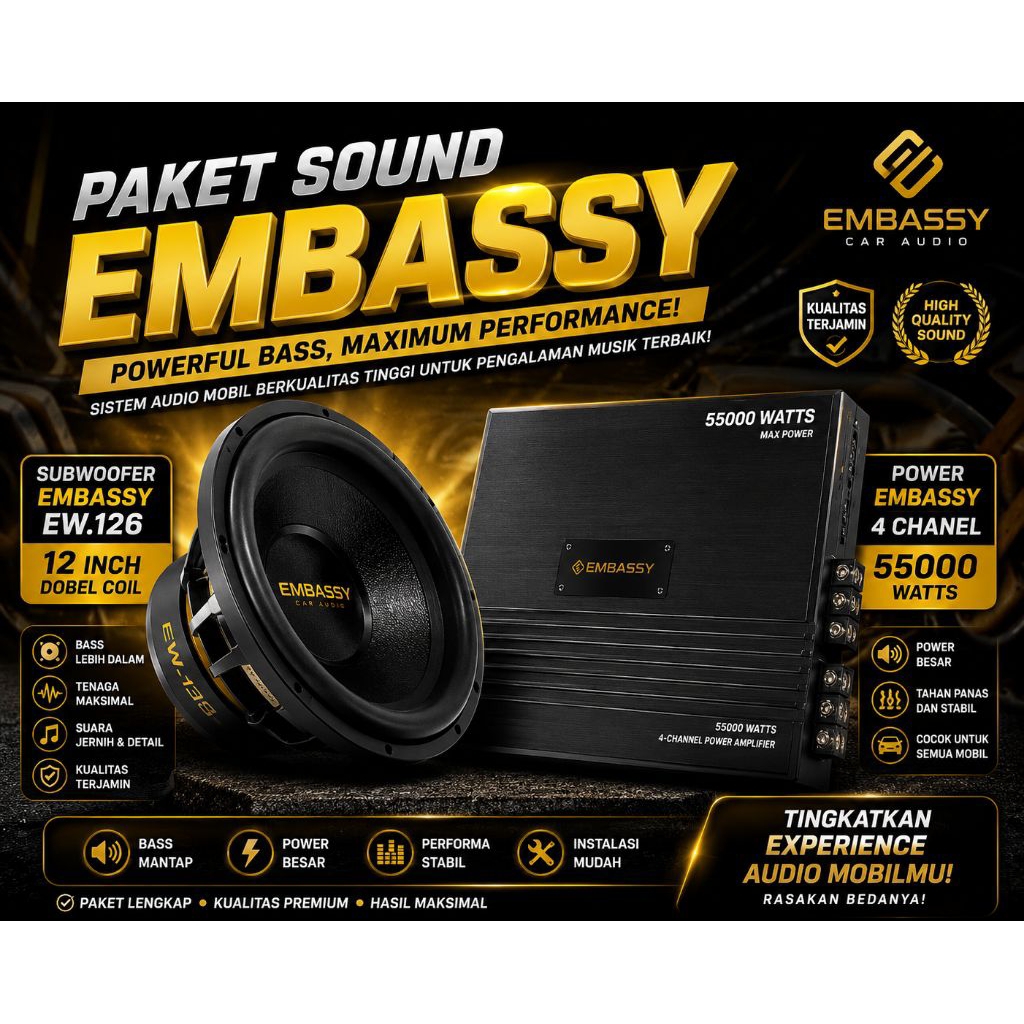 audio mobil / paketan audio Embassy lengkap tinggal di rakit komplit