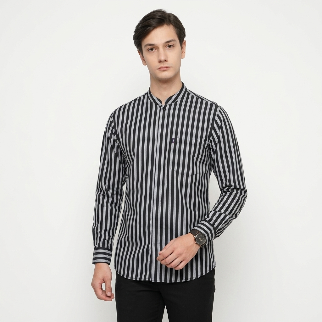Kemko Lurik Tradisional Jawa Pria Lengan Panjang Baju Koko Lurik Asakhi M L XL XXL XXXL