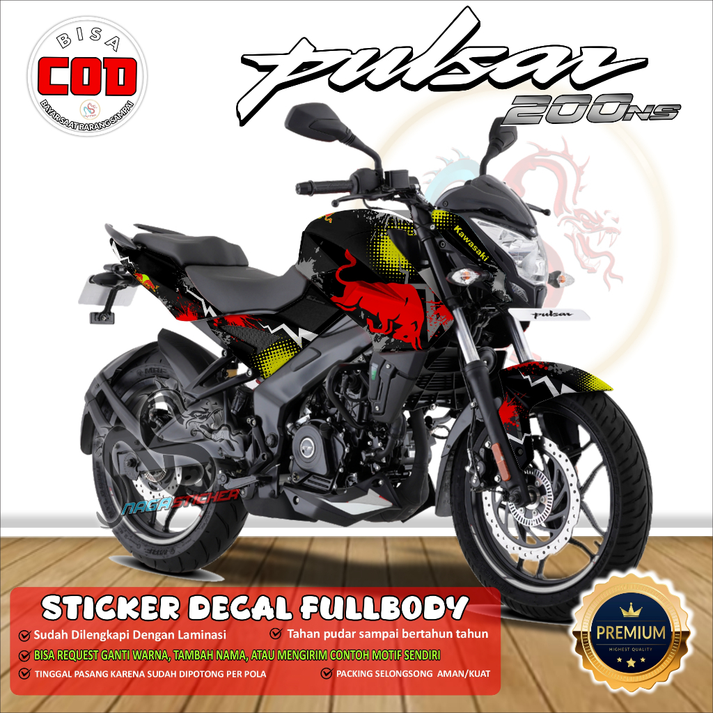 [COD] DECAL STICKER FULL BODY Body KAWASAKI PULSAR NS200 Kode NS1014 Desain Bisa Custom