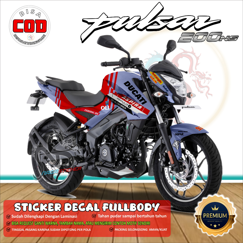 [COD] DECAL STICKER FULL BODY Body KAWASAKI PULSAR NS200 Kode NS1016 Desain Bisa Custom
