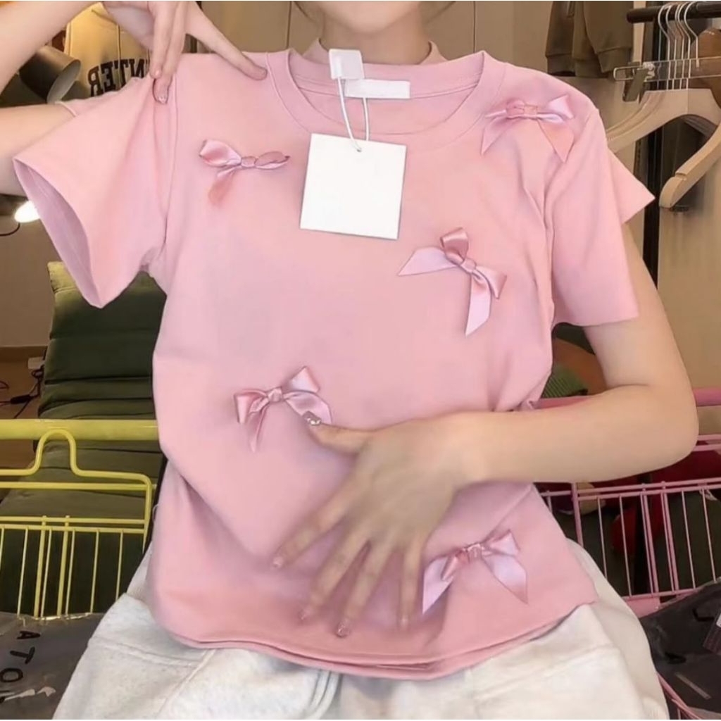 Baju Pita Model Rajut Kiri Kanan Pink Wanita Korea Style