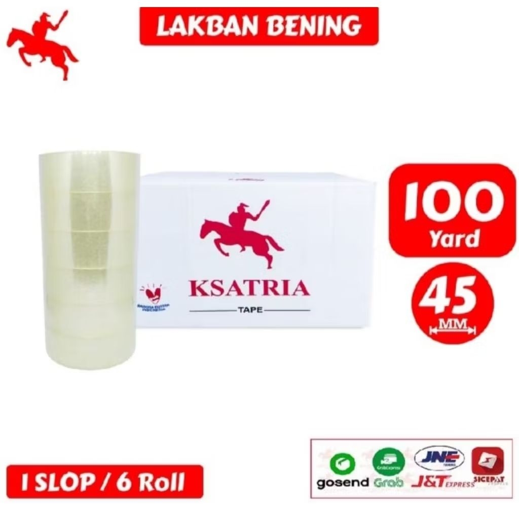 KSATRIA Lakban Bening OPP TAPE - Lakban Bening KSATRIA TAPE 100 yard 45mm 1 SLOP(6PCS)