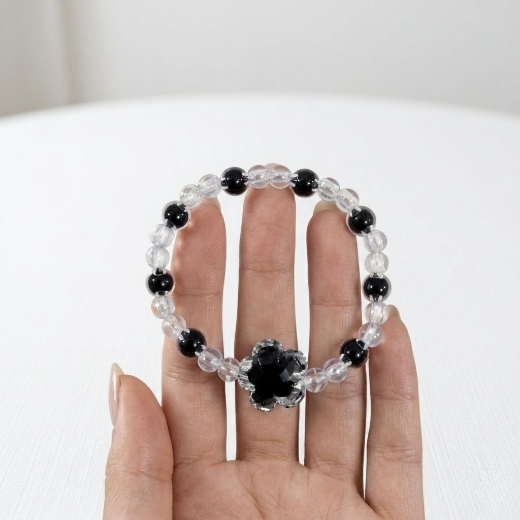 Gelang Manik-manik FLORA Gelang wanita Gelang Manik Kilau Bunga Hitam