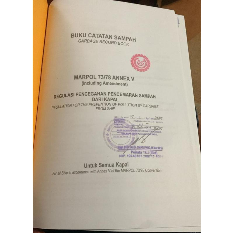 Buku Catatan Sampah (Garbage Record Book) Pengesahan Syahbandar
