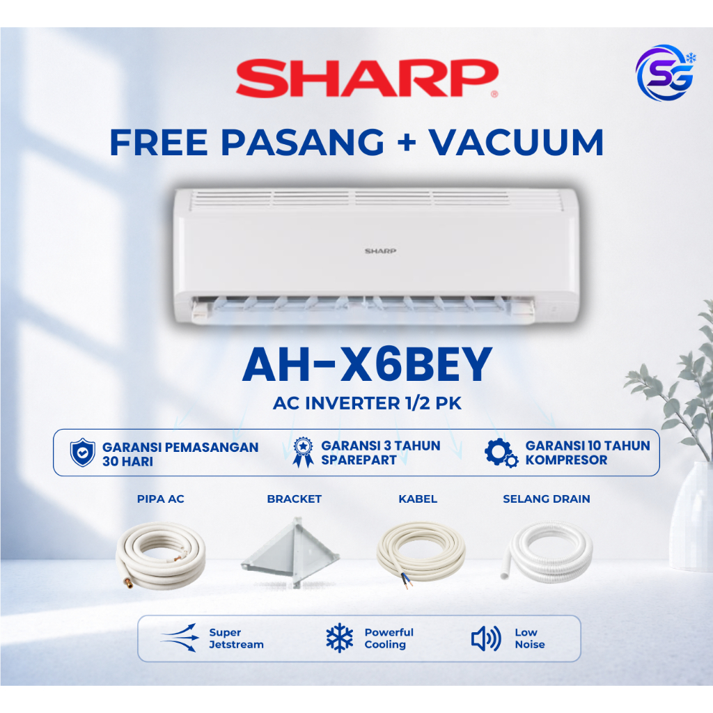 AC SHARP 1/2 PK INVERTER 0.5 PK X6BEY - SHARP 0.5 PK INVERTER UNIT ONLY / PASANG + PIPA