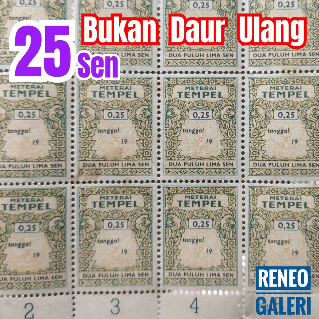 1 biji Materai Tempel 25 Sen Asli Tahun 1953 1954 1955 1956 1957 1958 1959 Meterai matrai metrai Rp 