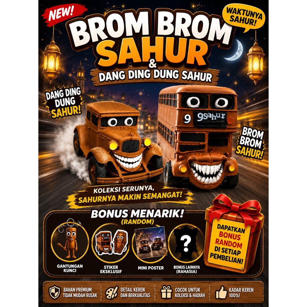 Action Figure Mobil Brom Brom Brom Sahur & Dang Ding Dung Sahur Klasik Karakter Senyum Lebar – Unik,