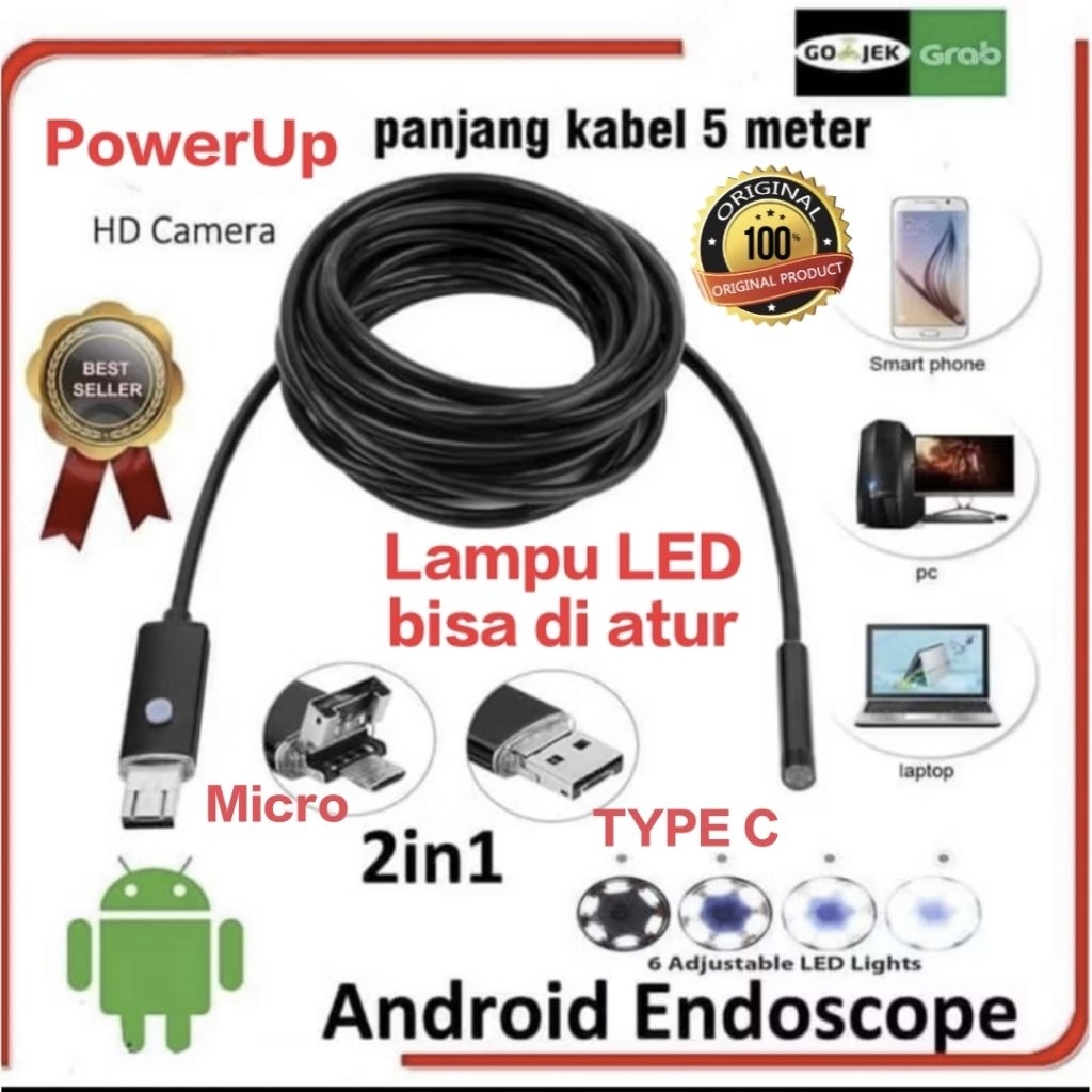 KAMERA MINI ORIGINAL THT ENDOSCOPE KABEL Camera Android 2M-5M  LENS Pengintai Android  original  100
