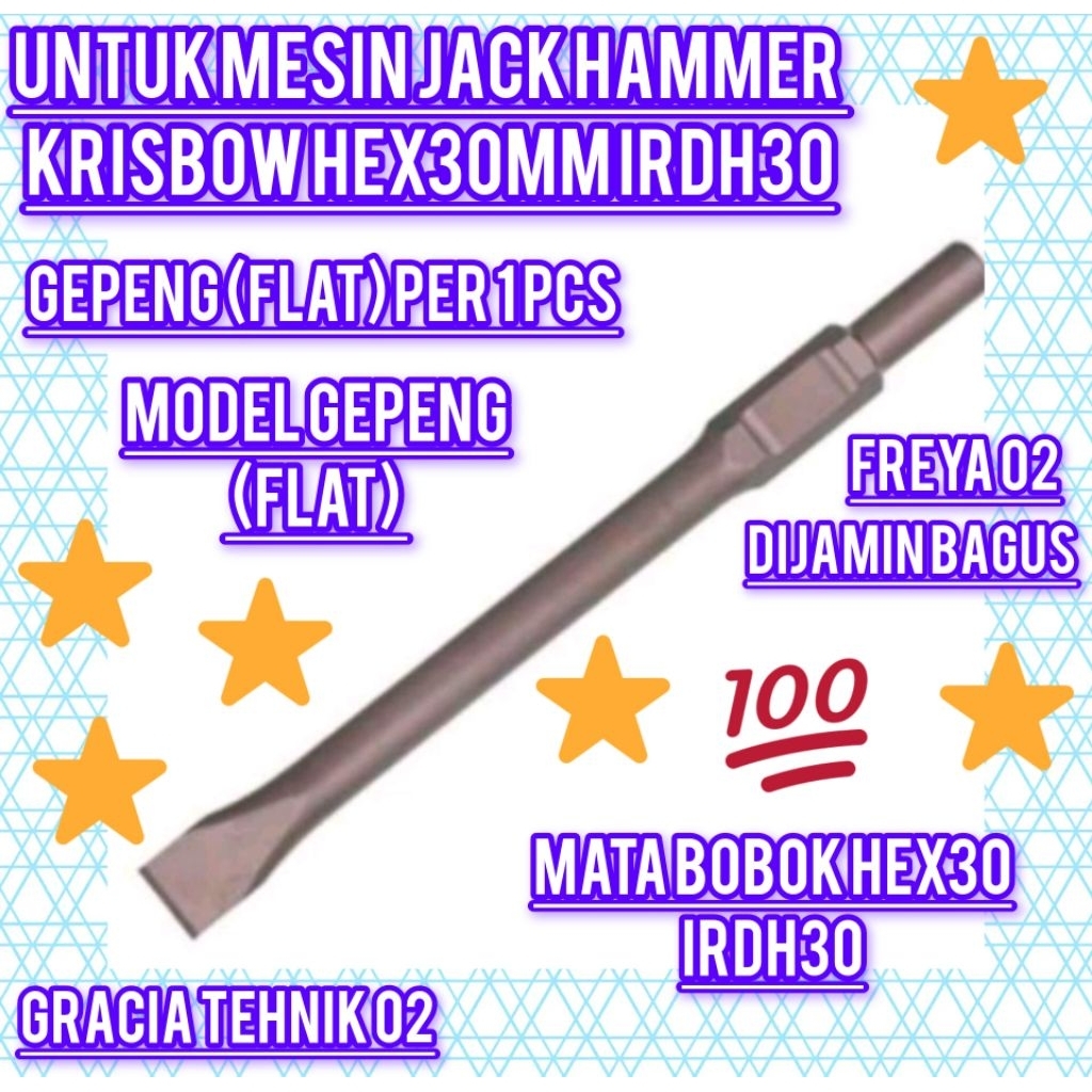 MATA BOBOK KRISBOW HEX30MM IRDH30 GEPENG(FLAT) UNTUK MESIN DEMOLITION HAMMER KRISBOW HEX30MM IRDH30 