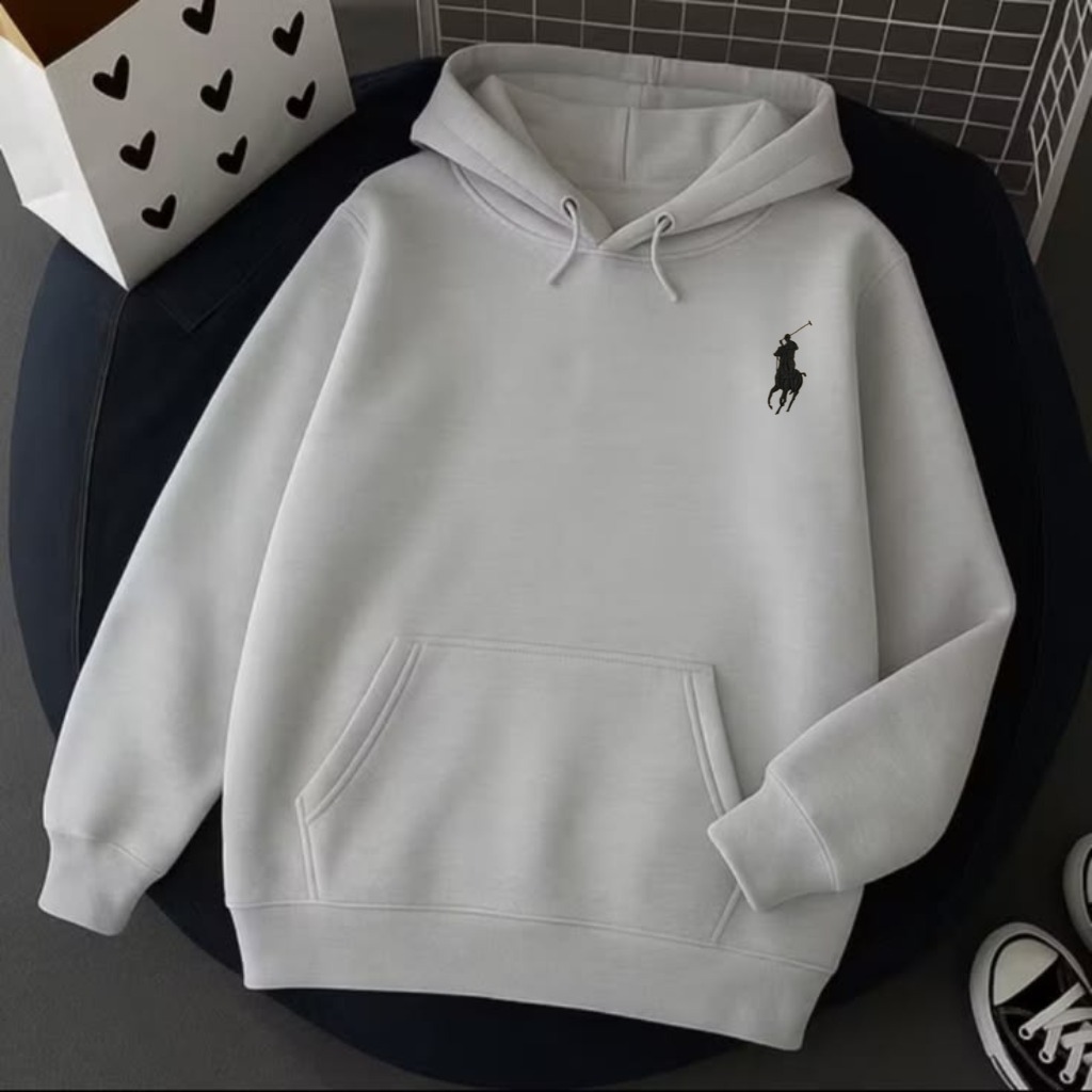 hoodie pullover pria lengan panjang basic kupluk warna putih simple - atasan hangat premium POLO ful