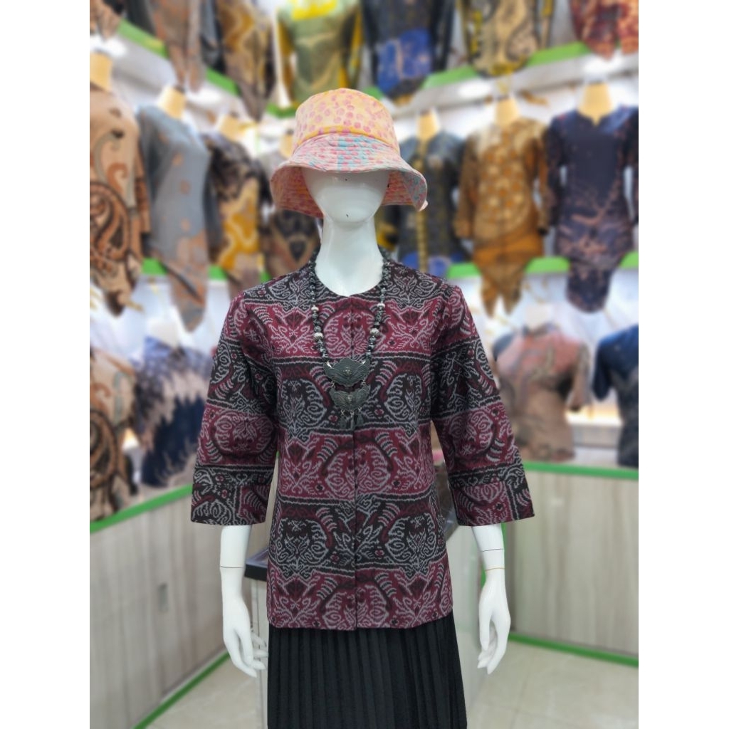 Blouse Batik Atasan Wanita Qistina batik Bahan Katun Motif Etnik Model kancing depan sudah lapis fur