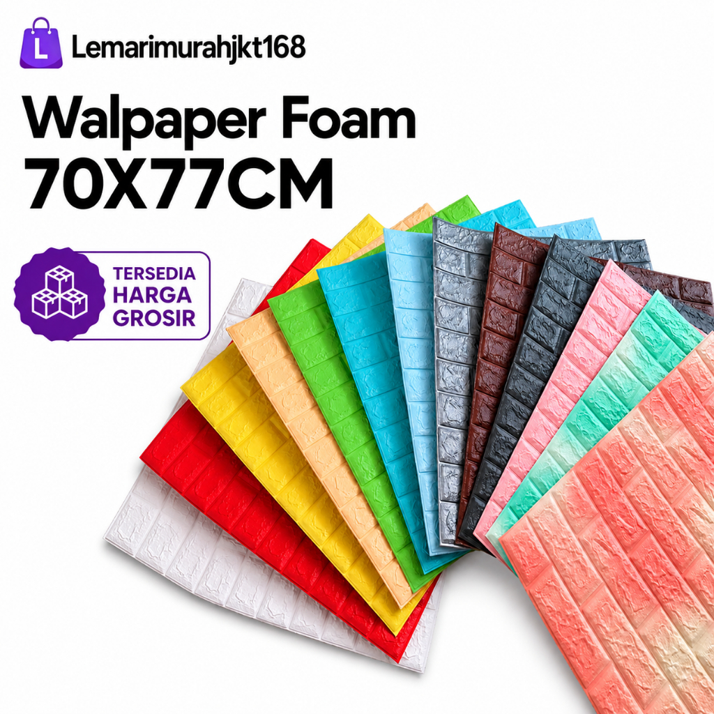 Wallpaper Dinding Sticker 3D Foam Anti Air Motif Bata Berteksture Seperti Bata Sudah Lem 70x77Cm