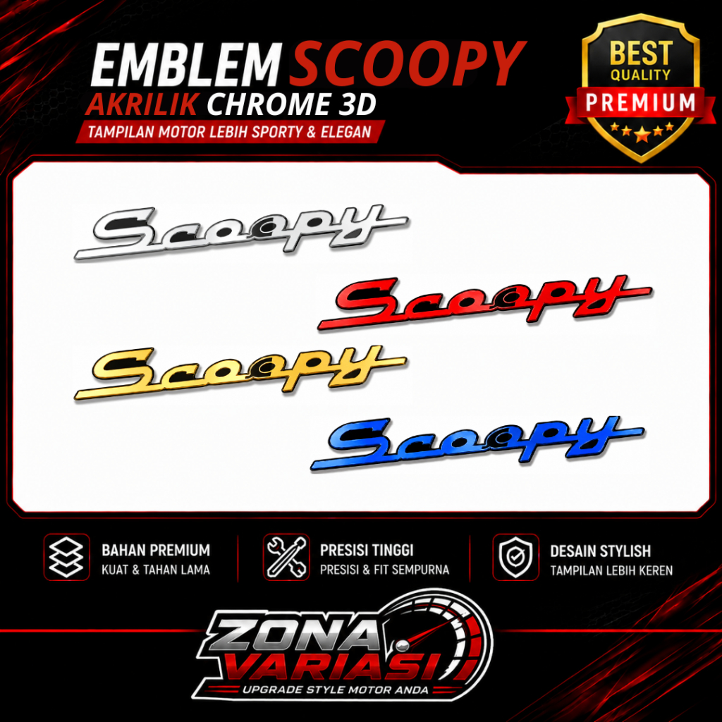 Emblem Honda Scoopy 2 PCS 3D Premium Timbul Aksesoris Motor Zona Variasi