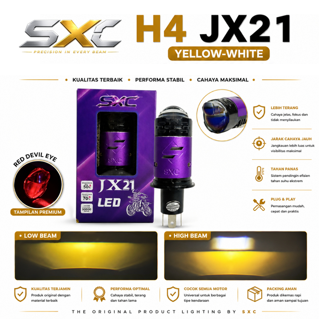 ORIGINAL LAMPU UTAMA H4 LED JX21 40 WATT NEW UPGRADE PREMIUM MERK SXC HIGH LOW AC DC H4 MINI PROJIE 
