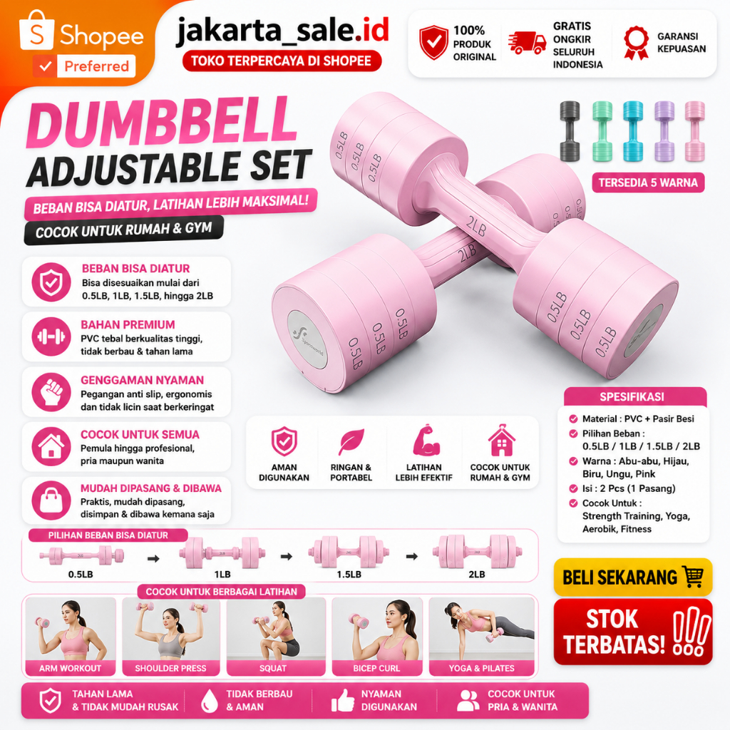 Adjustable Dumbell 2.5kg - Sepasang | Barbel Dumbbell Dumble