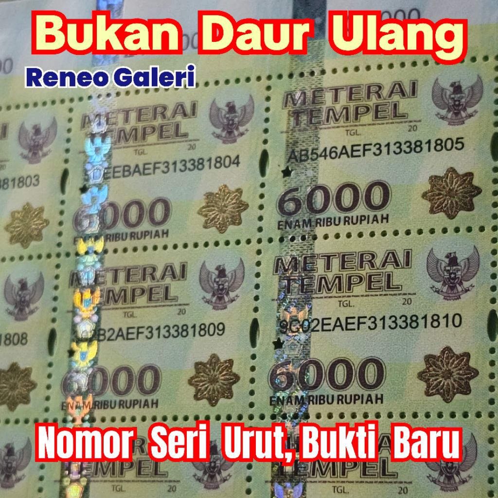 Materai 6000 Rupiah Asli Baru Tahun 2015 2016 2017 2018 2019 2020 Meterai tempel matrai metrai origi