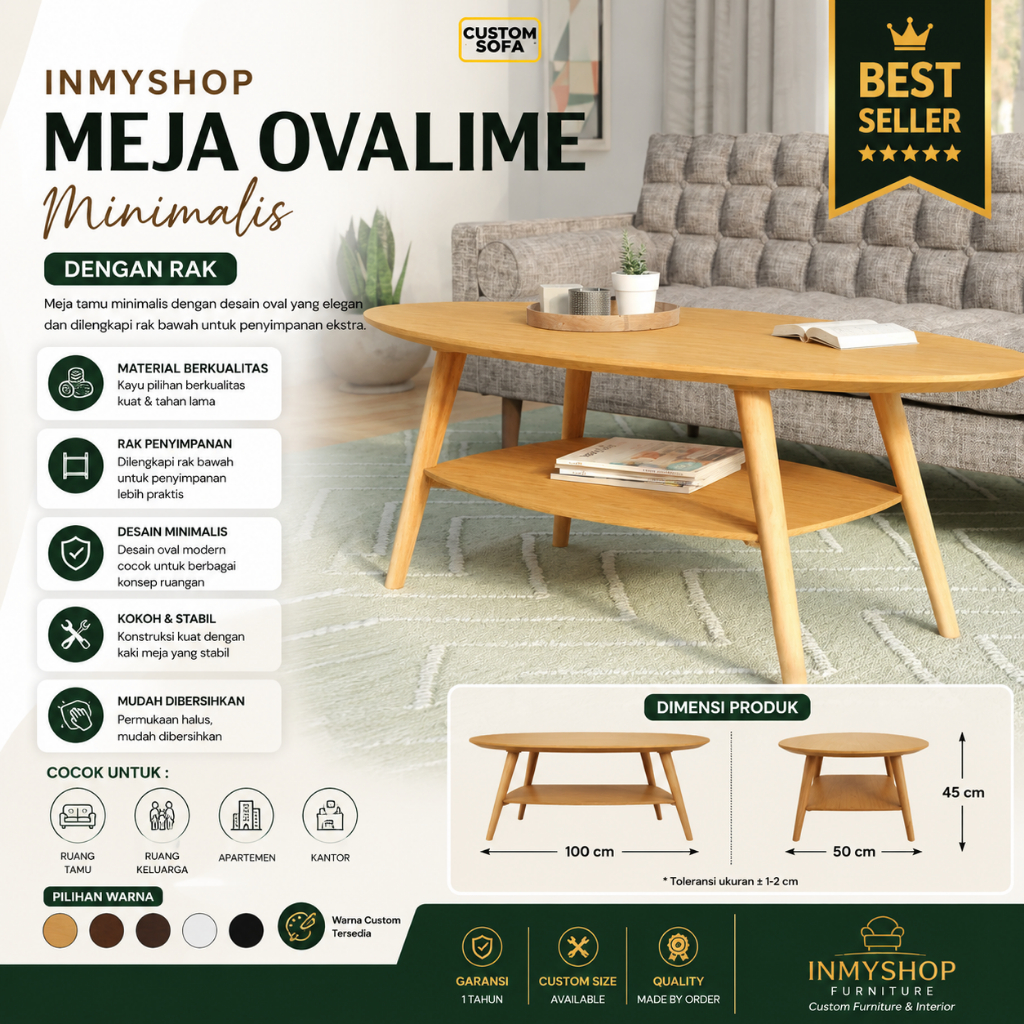 Meja Kopi Minimalis Dengan Rak - Ovalime