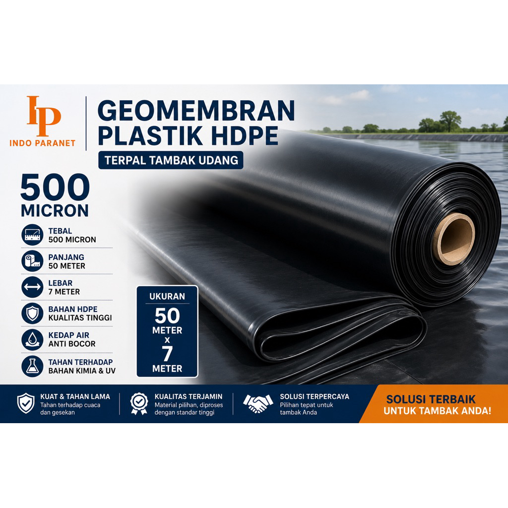 GEOMEMBRAN 500 MICRON PANJANG 50 METER X LEBAR 7 METER TERPAL TAMBAK UDANG PLASTIK HDPE