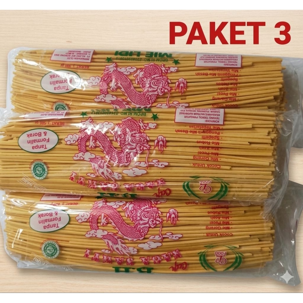 PAKET 3 (1.5KG) MI LIDI KUNING MEDAN/MI GOMAK MEDAN/CAP NAGA